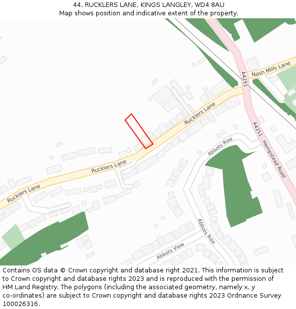 44, RUCKLERS LANE, KINGS LANGLEY, WD4 8AU: Location map and indicative extent of plot