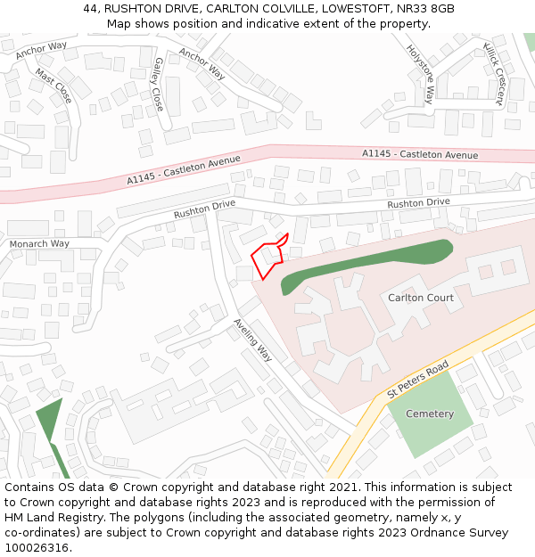 44, RUSHTON DRIVE, CARLTON COLVILLE, LOWESTOFT, NR33 8GB: Location map and indicative extent of plot