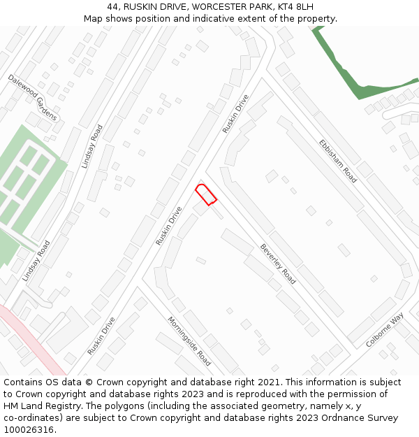 44, RUSKIN DRIVE, WORCESTER PARK, KT4 8LH: Location map and indicative extent of plot
