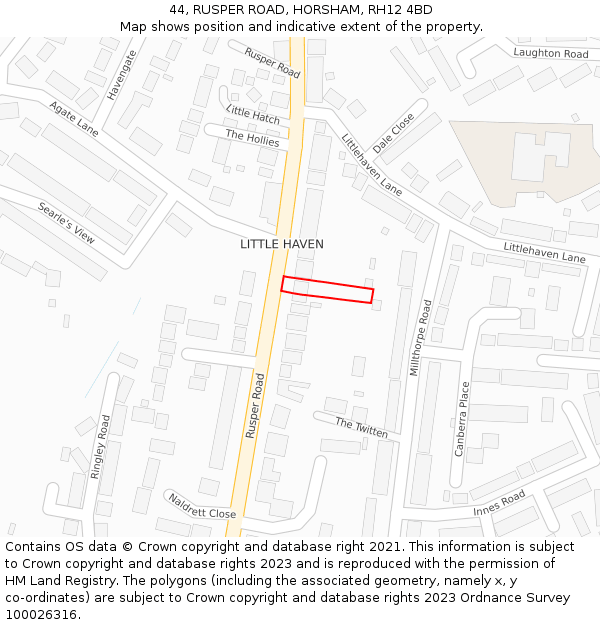 44, RUSPER ROAD, HORSHAM, RH12 4BD: Location map and indicative extent of plot