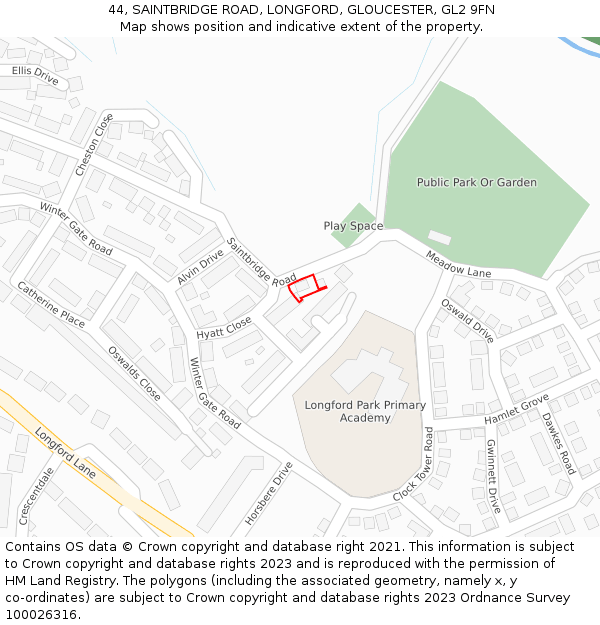 44, SAINTBRIDGE ROAD, LONGFORD, GLOUCESTER, GL2 9FN: Location map and indicative extent of plot