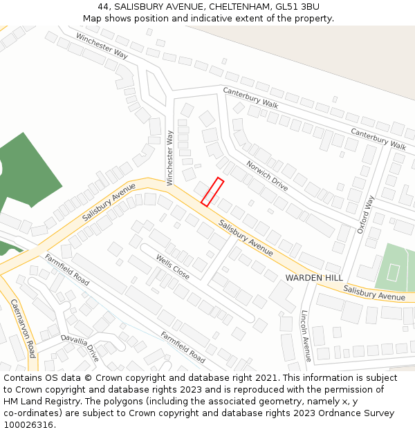 44, SALISBURY AVENUE, CHELTENHAM, GL51 3BU: Location map and indicative extent of plot