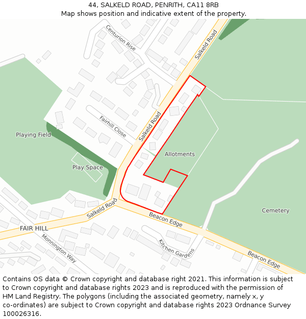 44, SALKELD ROAD, PENRITH, CA11 8RB: Location map and indicative extent of plot