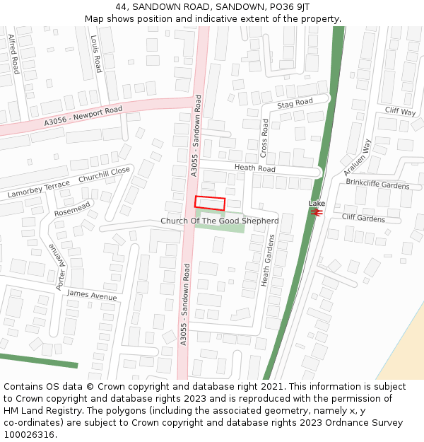 44, SANDOWN ROAD, SANDOWN, PO36 9JT: Location map and indicative extent of plot