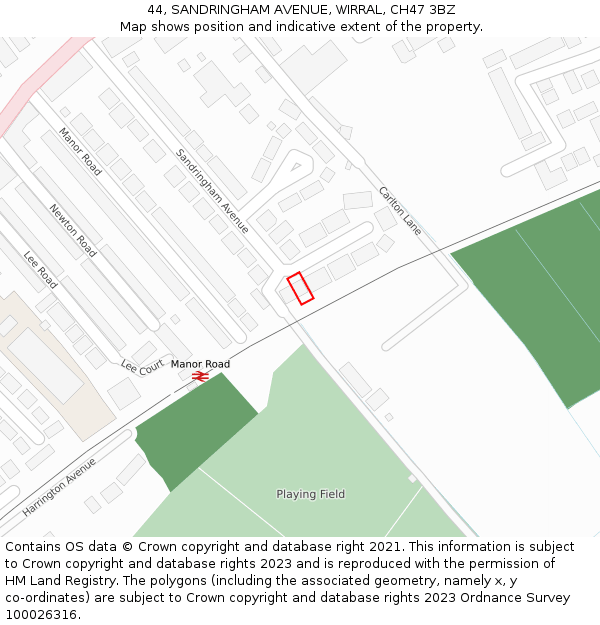 44, SANDRINGHAM AVENUE, WIRRAL, CH47 3BZ: Location map and indicative extent of plot