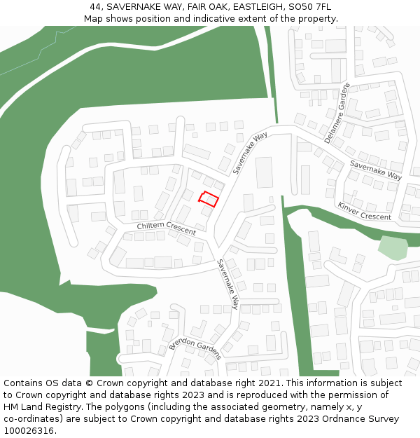 44, SAVERNAKE WAY, FAIR OAK, EASTLEIGH, SO50 7FL: Location map and indicative extent of plot