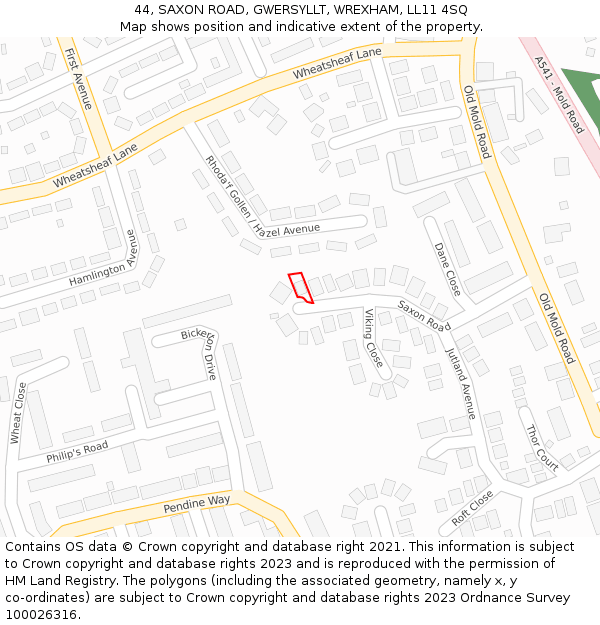 44, SAXON ROAD, GWERSYLLT, WREXHAM, LL11 4SQ: Location map and indicative extent of plot