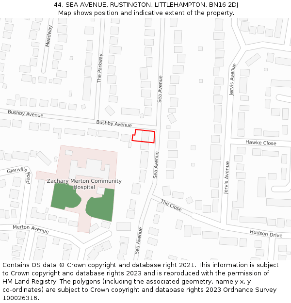 44, SEA AVENUE, RUSTINGTON, LITTLEHAMPTON, BN16 2DJ: Location map and indicative extent of plot