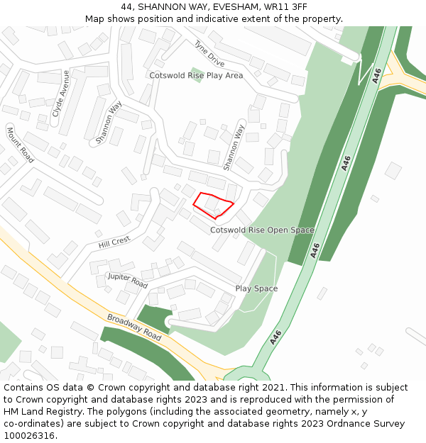 44, SHANNON WAY, EVESHAM, WR11 3FF: Location map and indicative extent of plot