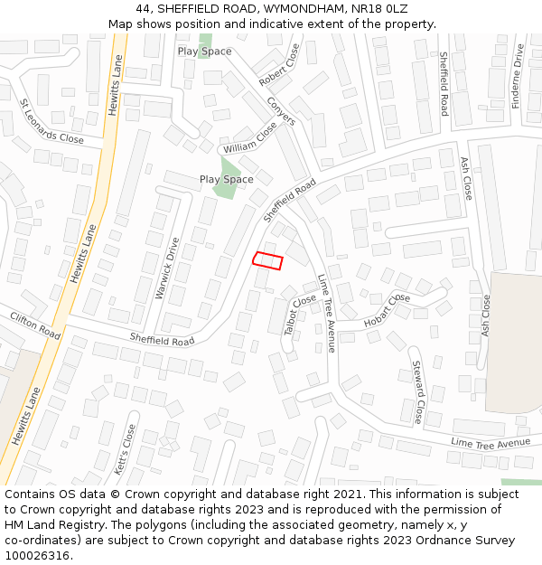 44, SHEFFIELD ROAD, WYMONDHAM, NR18 0LZ: Location map and indicative extent of plot