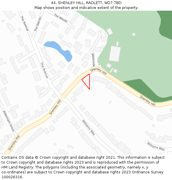 44, SHENLEY HILL, RADLETT, WD7 7BD: Location map and indicative extent of plot