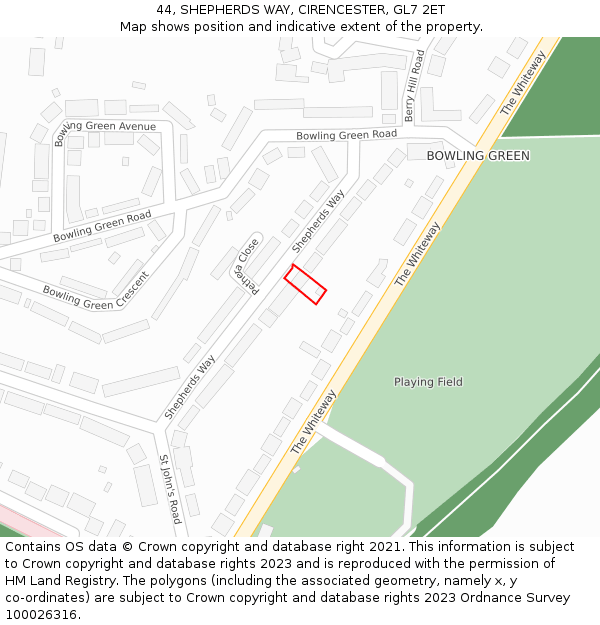 44, SHEPHERDS WAY, CIRENCESTER, GL7 2ET: Location map and indicative extent of plot