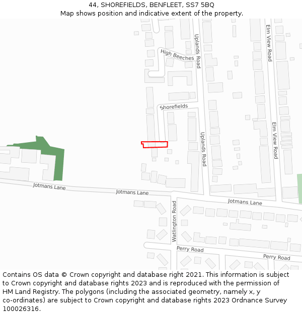 44, SHOREFIELDS, BENFLEET, SS7 5BQ: Location map and indicative extent of plot