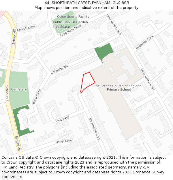 44, SHORTHEATH CREST, FARNHAM, GU9 8SB: Location map and indicative extent of plot