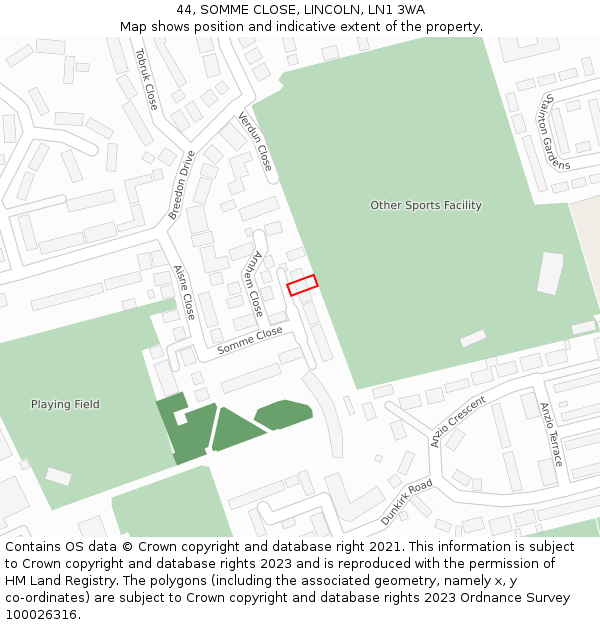 44, SOMME CLOSE, LINCOLN, LN1 3WA: Location map and indicative extent of plot