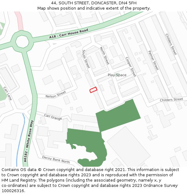 44, SOUTH STREET, DONCASTER, DN4 5FH: Location map and indicative extent of plot