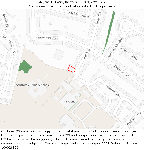 44, SOUTH WAY, BOGNOR REGIS, PO21 5EY: Location map and indicative extent of plot