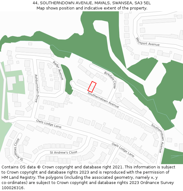 44, SOUTHERNDOWN AVENUE, MAYALS, SWANSEA, SA3 5EL: Location map and indicative extent of plot