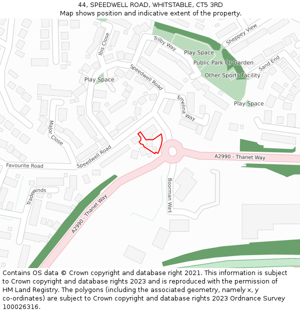 44, SPEEDWELL ROAD, WHITSTABLE, CT5 3RD: Location map and indicative extent of plot