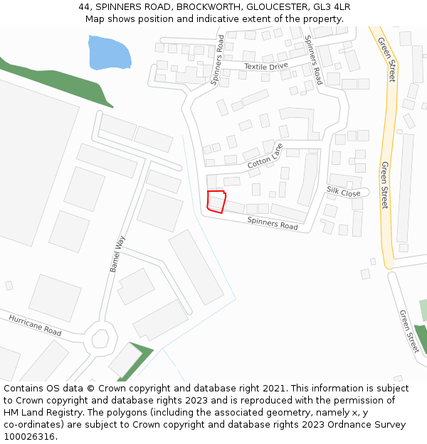 44, SPINNERS ROAD, BROCKWORTH, GLOUCESTER, GL3 4LR: Location map and indicative extent of plot