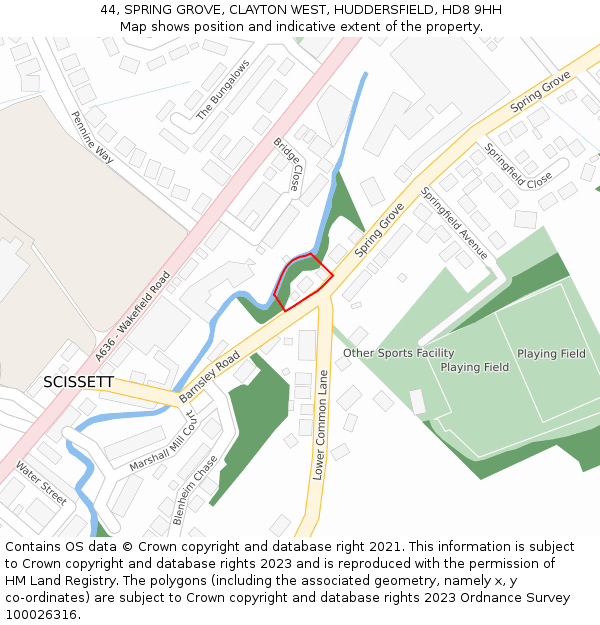 44, SPRING GROVE, CLAYTON WEST, HUDDERSFIELD, HD8 9HH: Location map and indicative extent of plot