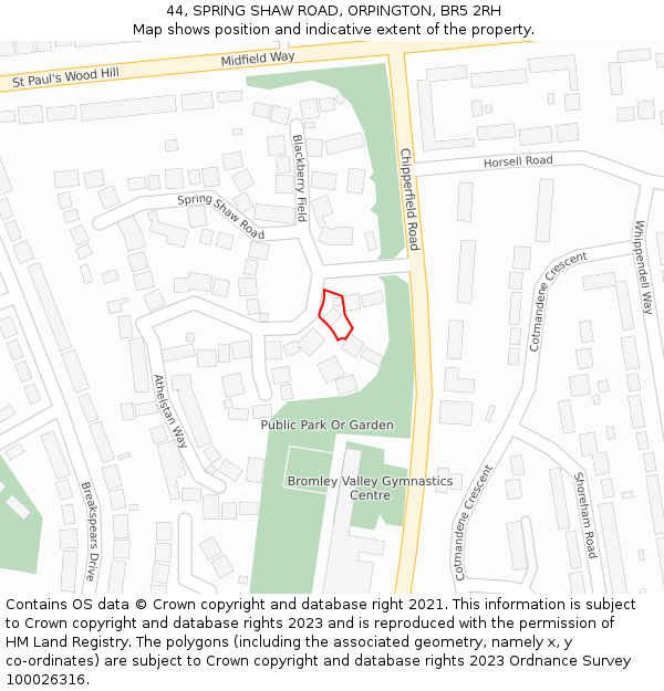 44, SPRING SHAW ROAD, ORPINGTON, BR5 2RH: Location map and indicative extent of plot