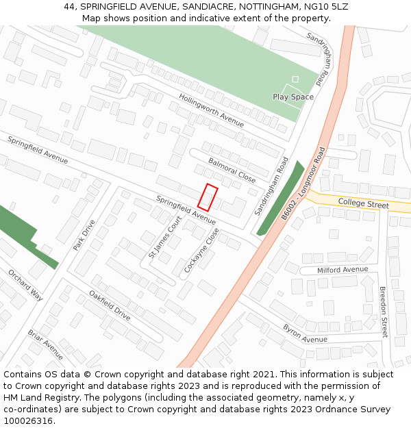 44, SPRINGFIELD AVENUE, SANDIACRE, NOTTINGHAM, NG10 5LZ: Location map and indicative extent of plot