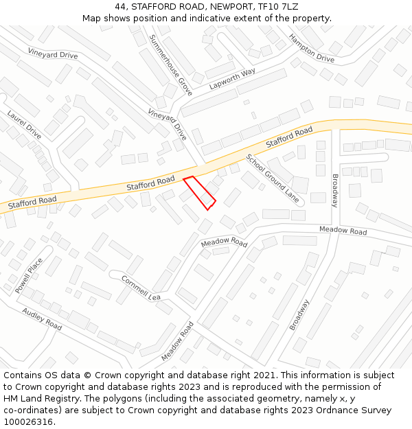 44, STAFFORD ROAD, NEWPORT, TF10 7LZ: Location map and indicative extent of plot