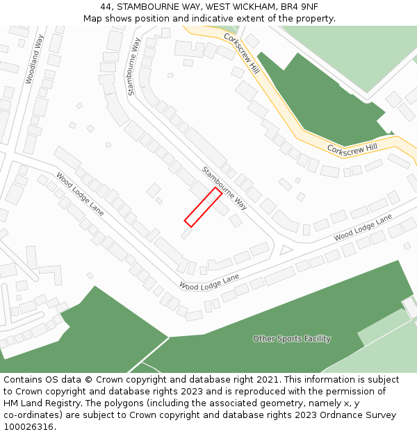 44, STAMBOURNE WAY, WEST WICKHAM, BR4 9NF: Location map and indicative extent of plot