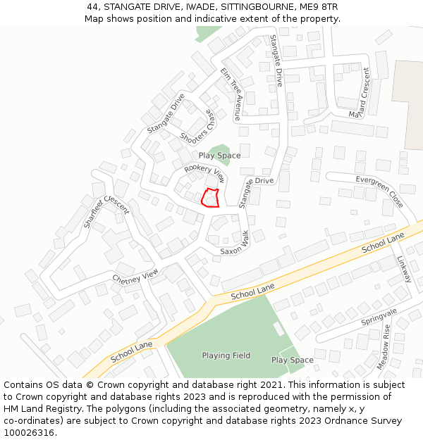 44, STANGATE DRIVE, IWADE, SITTINGBOURNE, ME9 8TR: Location map and indicative extent of plot