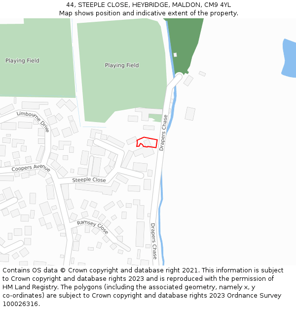 44, STEEPLE CLOSE, HEYBRIDGE, MALDON, CM9 4YL: Location map and indicative extent of plot