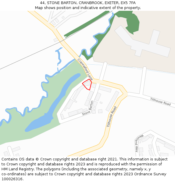 44, STONE BARTON, CRANBROOK, EXETER, EX5 7FA: Location map and indicative extent of plot
