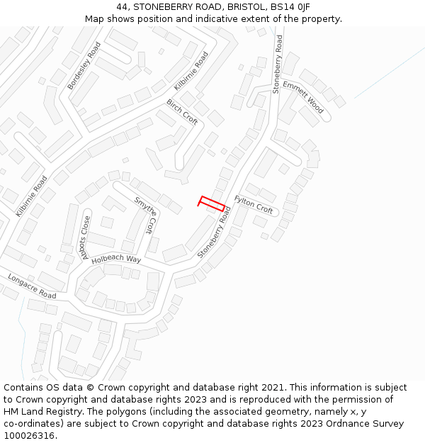 44, STONEBERRY ROAD, BRISTOL, BS14 0JF: Location map and indicative extent of plot