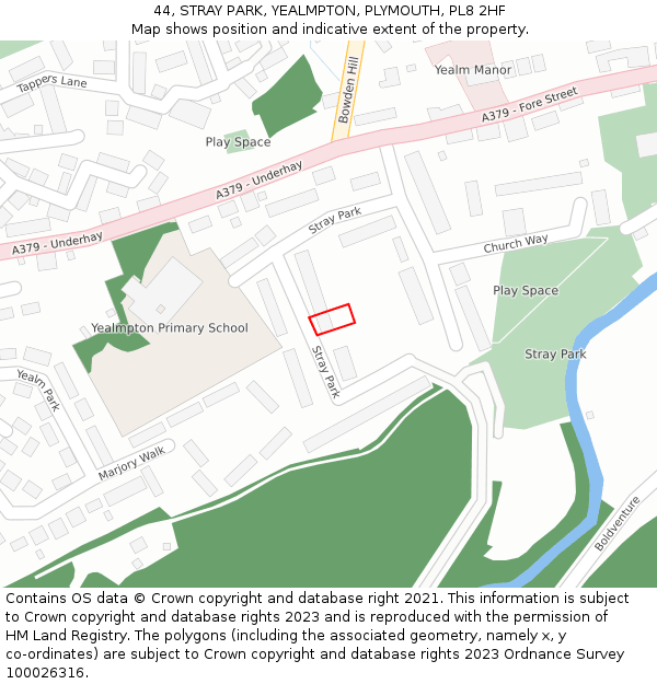 44, STRAY PARK, YEALMPTON, PLYMOUTH, PL8 2HF: Location map and indicative extent of plot