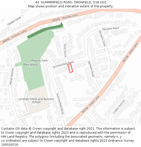 44, SUMMERFIELD ROAD, DRONFIELD, S18 2GZ: Location map and indicative extent of plot