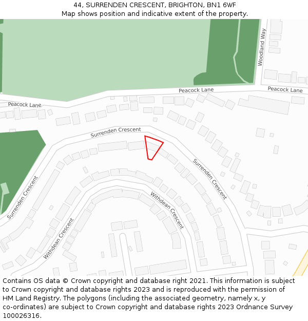 44, SURRENDEN CRESCENT, BRIGHTON, BN1 6WF: Location map and indicative extent of plot