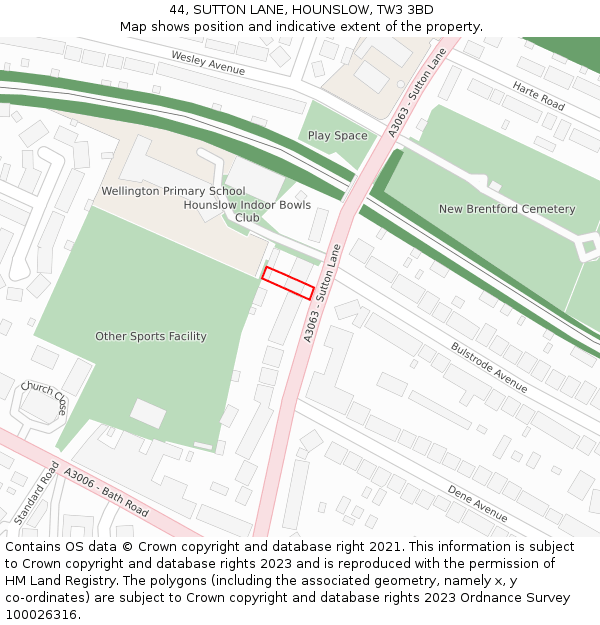 44, SUTTON LANE, HOUNSLOW, TW3 3BD: Location map and indicative extent of plot