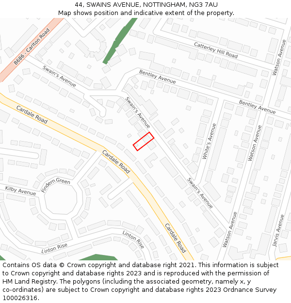 44, SWAINS AVENUE, NOTTINGHAM, NG3 7AU: Location map and indicative extent of plot