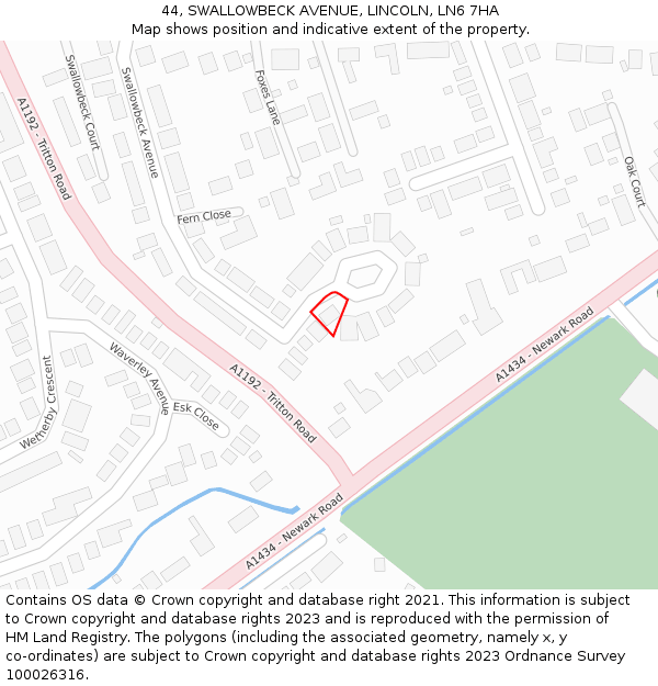 44, SWALLOWBECK AVENUE, LINCOLN, LN6 7HA: Location map and indicative extent of plot