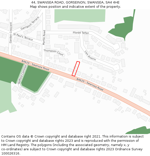 44, SWANSEA ROAD, GORSEINON, SWANSEA, SA4 4HE: Location map and indicative extent of plot