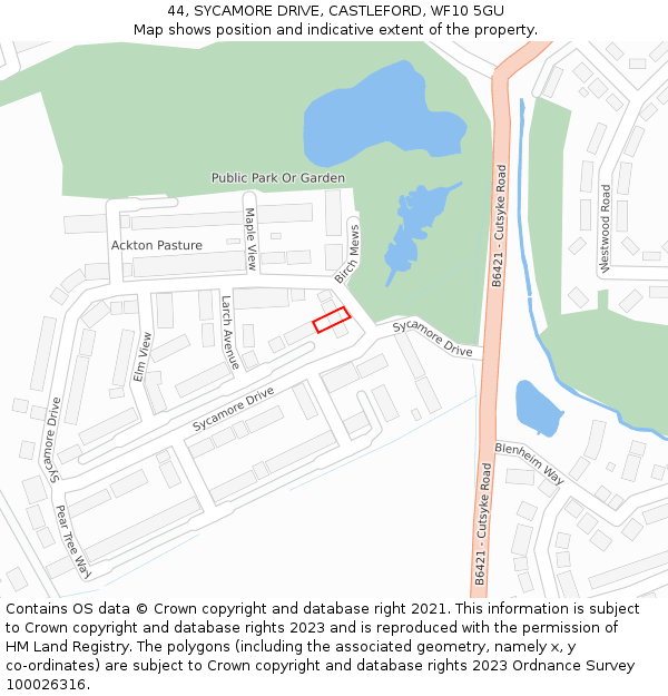 44, SYCAMORE DRIVE, CASTLEFORD, WF10 5GU: Location map and indicative extent of plot