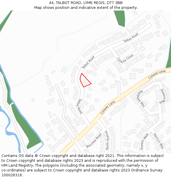44, TALBOT ROAD, LYME REGIS, DT7 3BB: Location map and indicative extent of plot