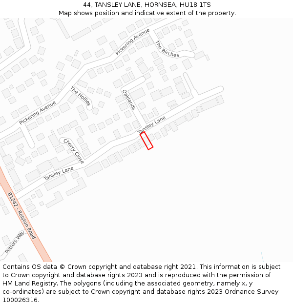 44, TANSLEY LANE, HORNSEA, HU18 1TS: Location map and indicative extent of plot