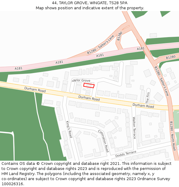 44, TAYLOR GROVE, WINGATE, TS28 5PA: Location map and indicative extent of plot