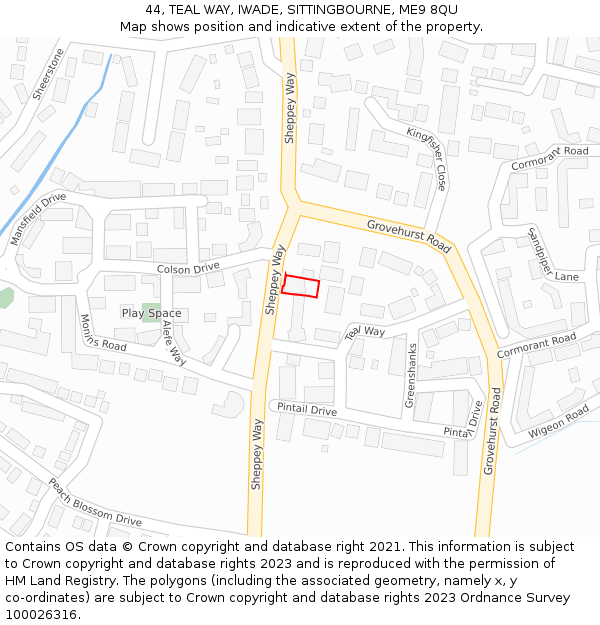 44, TEAL WAY, IWADE, SITTINGBOURNE, ME9 8QU: Location map and indicative extent of plot