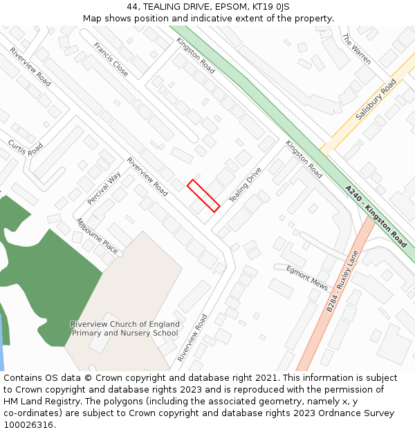44, TEALING DRIVE, EPSOM, KT19 0JS: Location map and indicative extent of plot