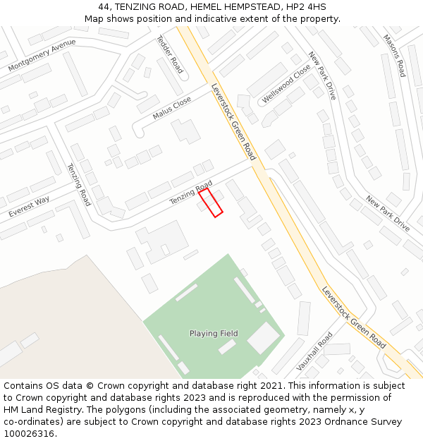 44, TENZING ROAD, HEMEL HEMPSTEAD, HP2 4HS: Location map and indicative extent of plot