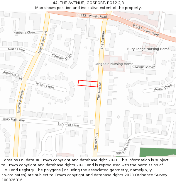 44, THE AVENUE, GOSPORT, PO12 2JR: Location map and indicative extent of plot