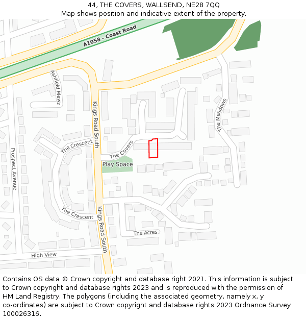 44, THE COVERS, WALLSEND, NE28 7QQ: Location map and indicative extent of plot