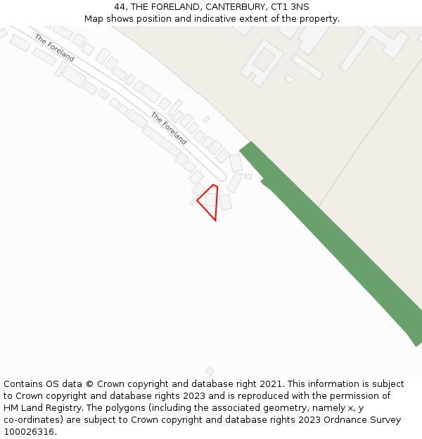 44, THE FORELAND, CANTERBURY, CT1 3NS: Location map and indicative extent of plot